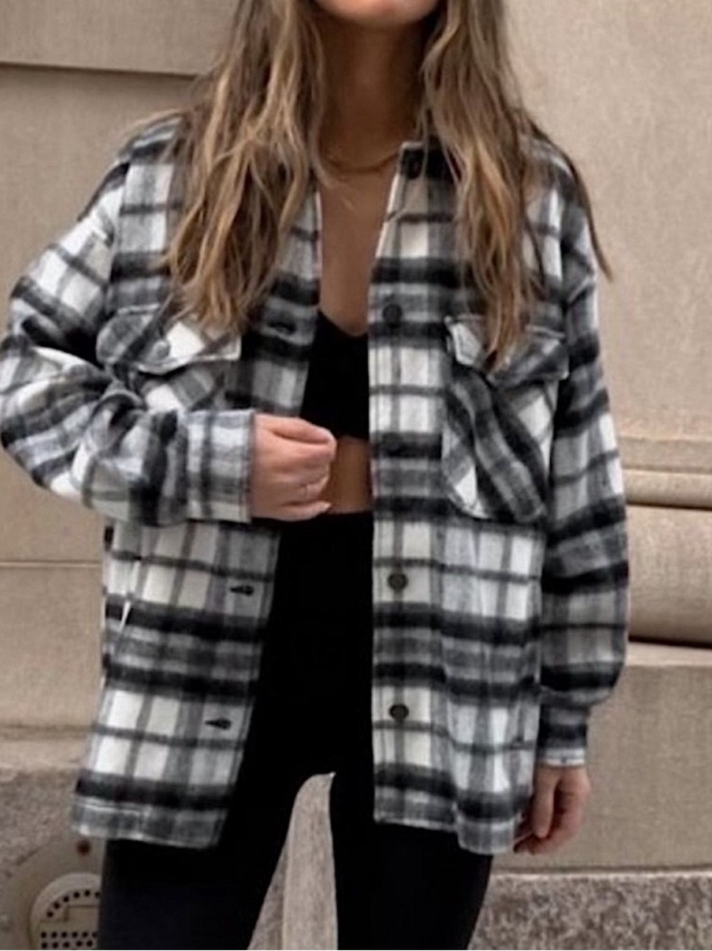 ZARA Plaid Wool Blend Oversized Shacket Jacket Size S